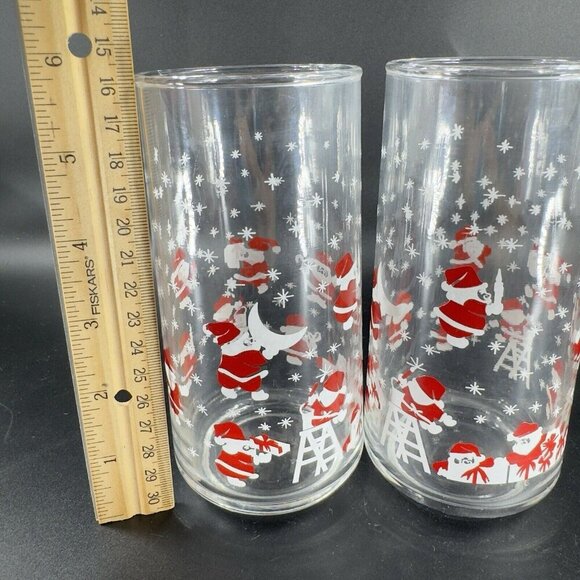 Vintage Crisa Clearly Santa Claus Snowflakes Drinkware Tumbler Set 2 Glassware - Picture 3 of 10